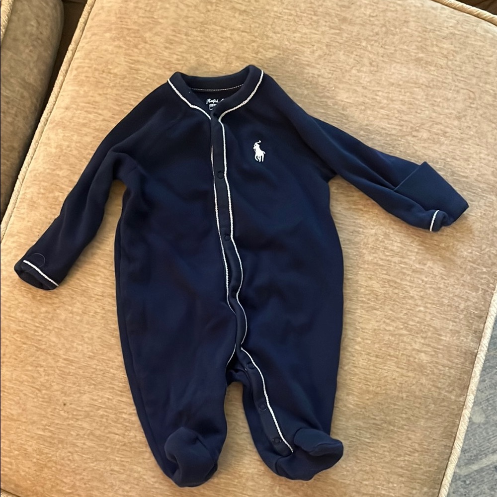 Ralph Lauren Navy Blue Footie One Piece with Embroidered Logo